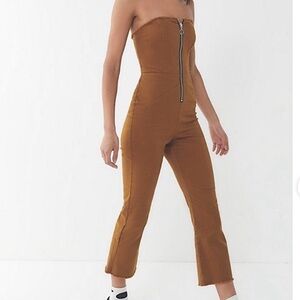 Urban Outfitters Women's Black and Brown Zip-up Bodysuit Sleevless Jumpsuit